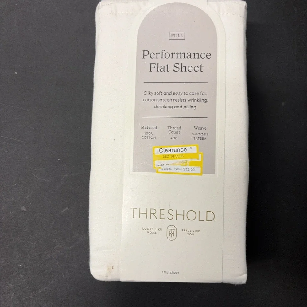 Threshold FULL Performance Flat Sheet Silky Soft Sateen SOUR CREAM 400 TC 20545